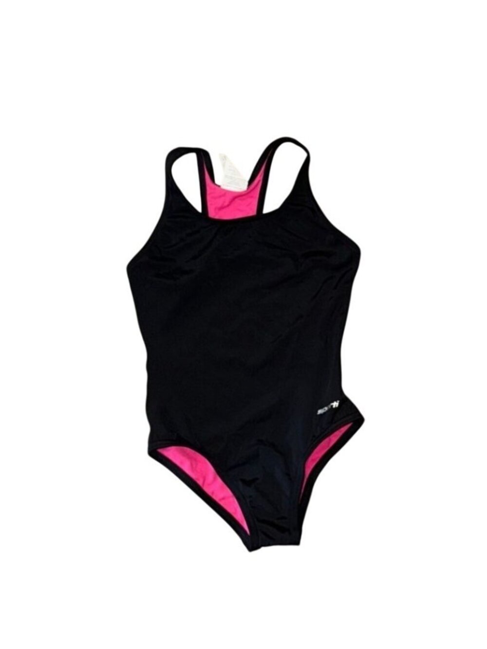 Sporti Girls Swim Suit Medium 7/8 Black & Pink Polyester One-Piece Racerback